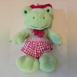 Build-A-Bear Green Frog with Red Checkered Outfit